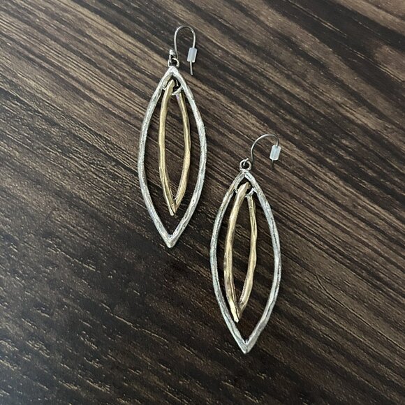 Lucky Brand Silver & Gold Tone Double Oblong Hoop Earrings ASO Katherine Pierce - Picture 6 of 9